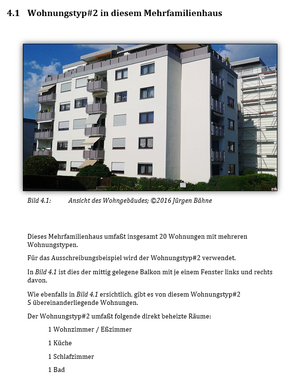 Ansicht des Mehrfamilienhauses mit dem Wohnungsbeispiel für die Ausschreibung von Infrarotheizungen
