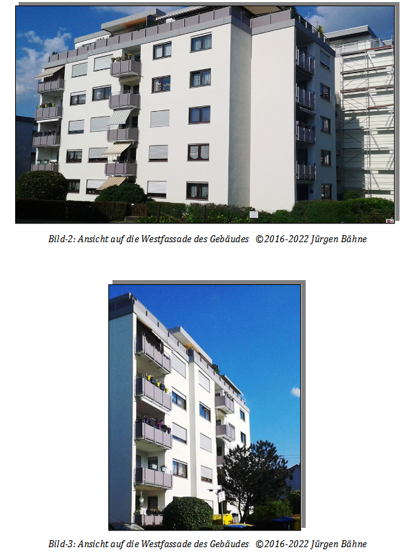 Ansichten eines Gebäudes mit einer Wohnung die Infrarotheizungen als alleinige Heizung hat