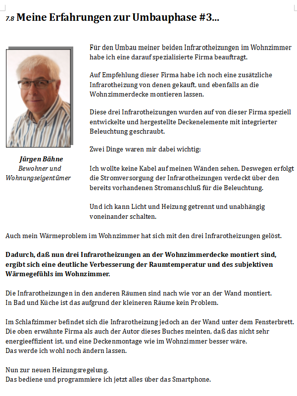 Erfahrungen des Bewohners nach Umbau der Infrarotheizungen und einer neuen Heizungsregelung